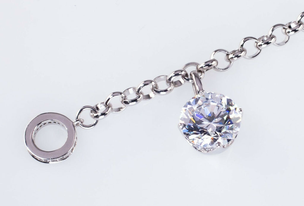 Sterling Silver Large CZ Charm Bracelet w/ Toggle Clasp 7"