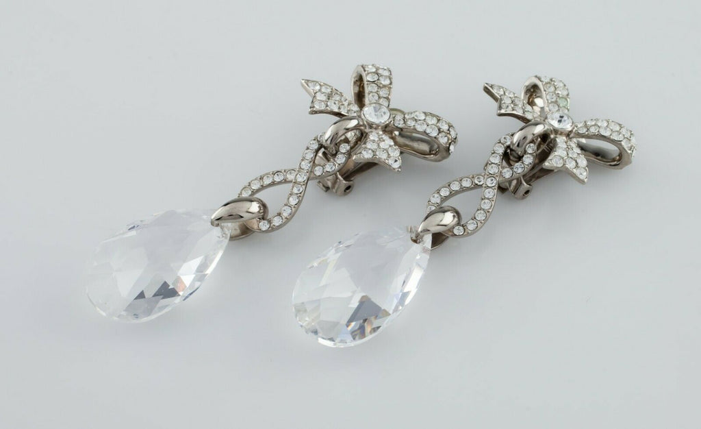 Dior Crystal and Metal Costume Dangle Clip-On Earrings Gorgeous!