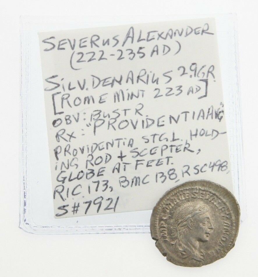 223 AD Roman Empire AR Denarius AU Severus Alexander Providentia Rome RIC-173