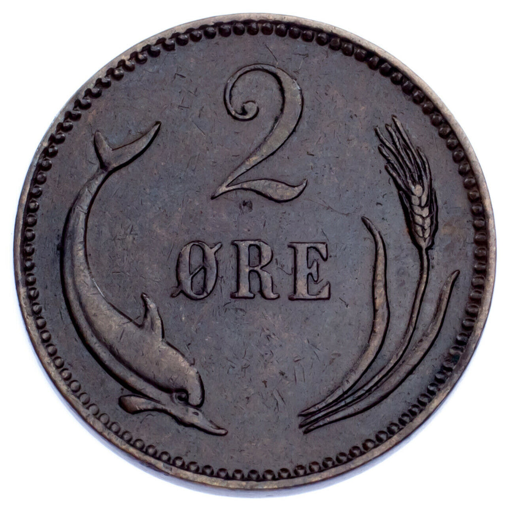 1891 Denmark 2 Ore Coin In AU, KM# 793.1