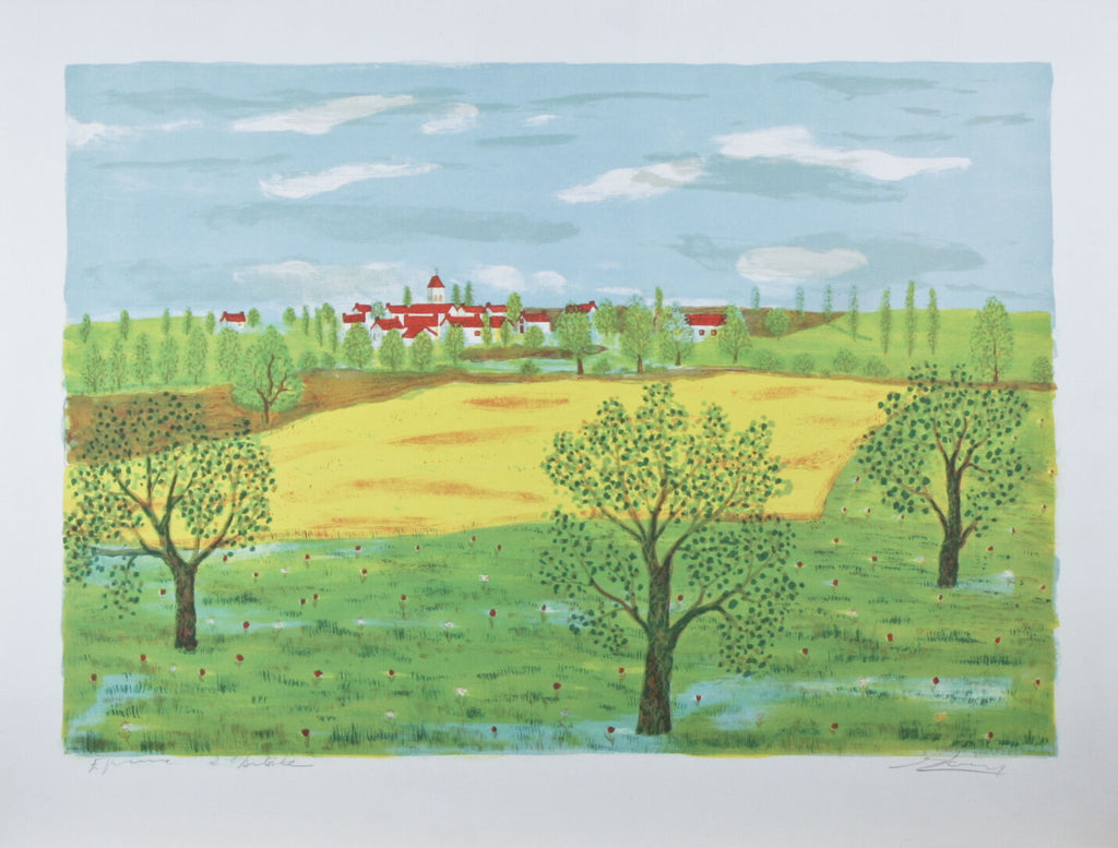 "Yellow Field" by Lorant Signed E.A. Lithograph on Paper 25.75" x 20" w/ CoA