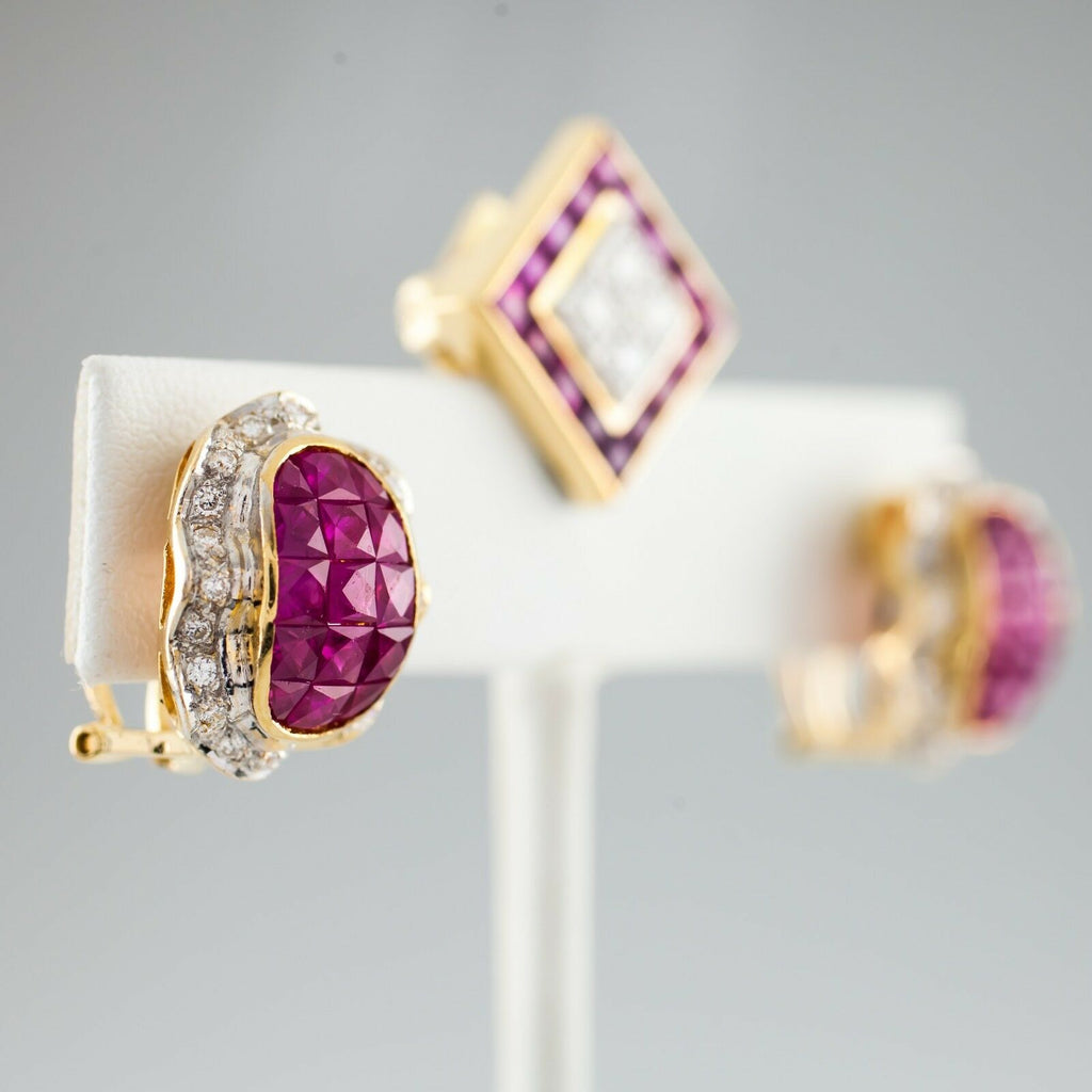 5.75 carat Ruby & 1.35 carat Diamond 18k Yellow Gold Earring and Pendant Set