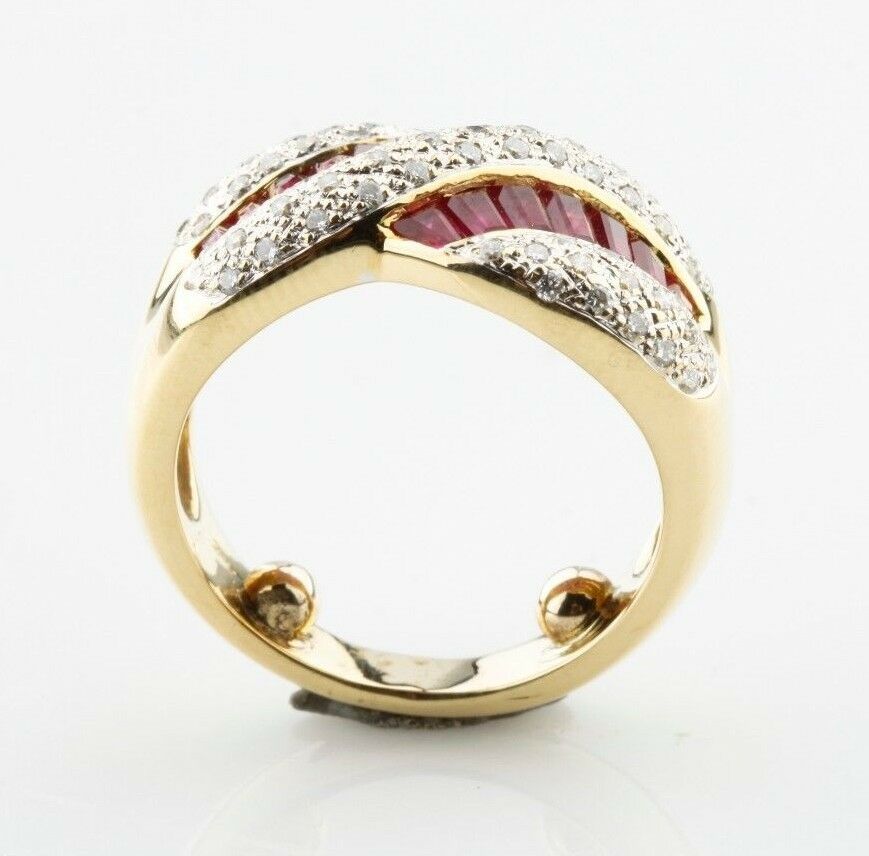 Ruby & Diamond Baguette Cut 18k Yellow Gold Twist Band Ring Size 3.5