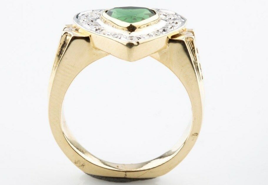 14K Yellow Gold Ladies Diamond Heart Shaped Green Tourmaline Ring Beautiful Gift