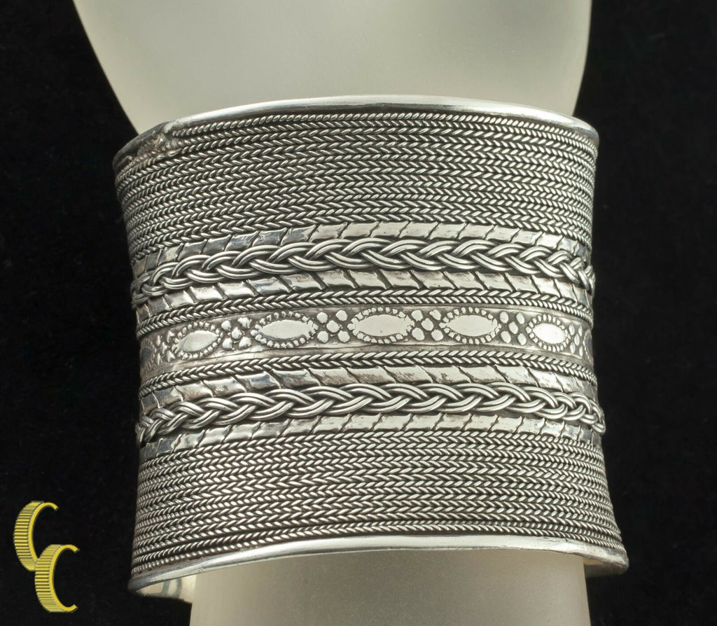 Gorgeous Sterling Silver Chain-Detailed Cuff Bracelet Great Detail!
