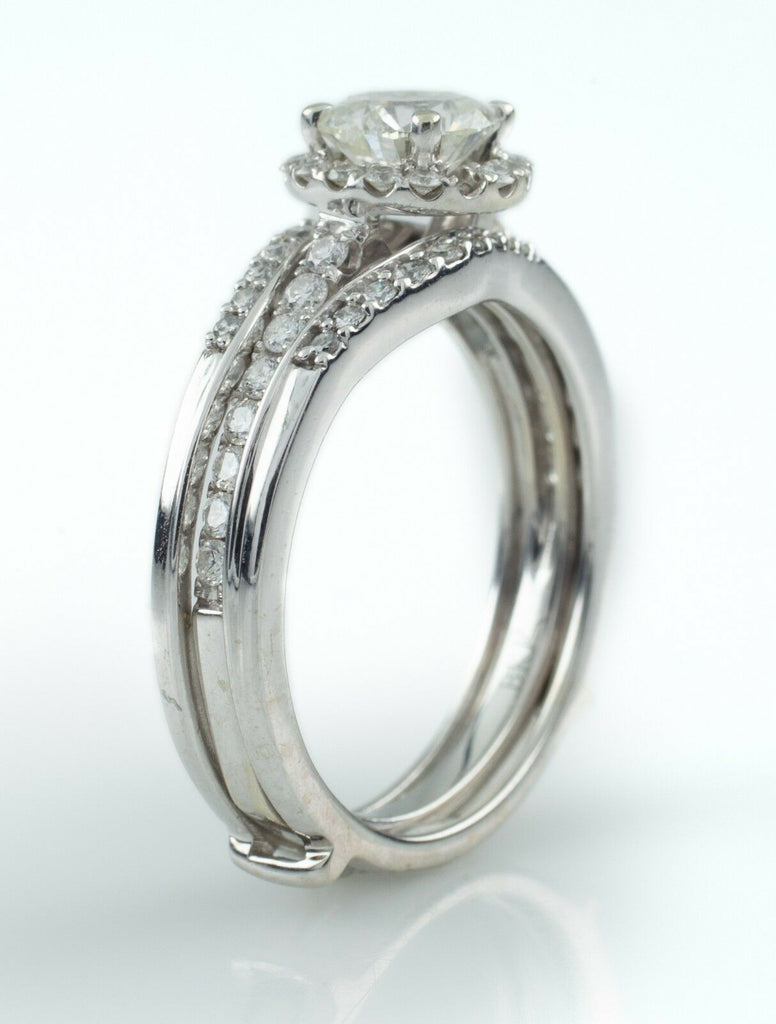18k White Gold Diamond Engagement Ring w/ Wedding Enhancer Guard .75 ct Center