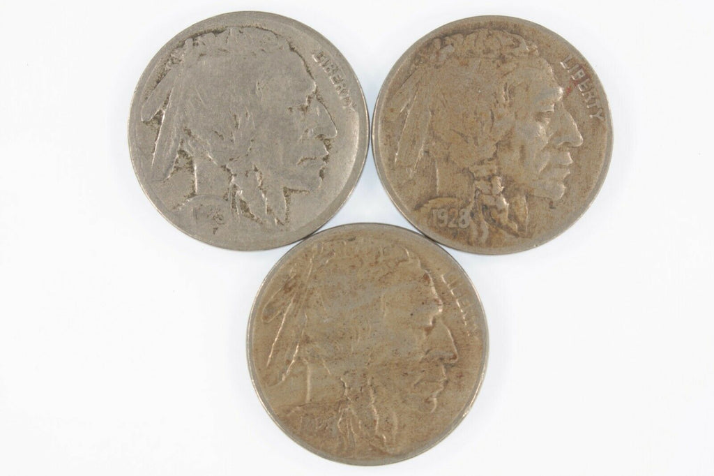Lot of 3 Buffalo Nickels (1923-S, 1928-D and S) in Fine to VF Condition