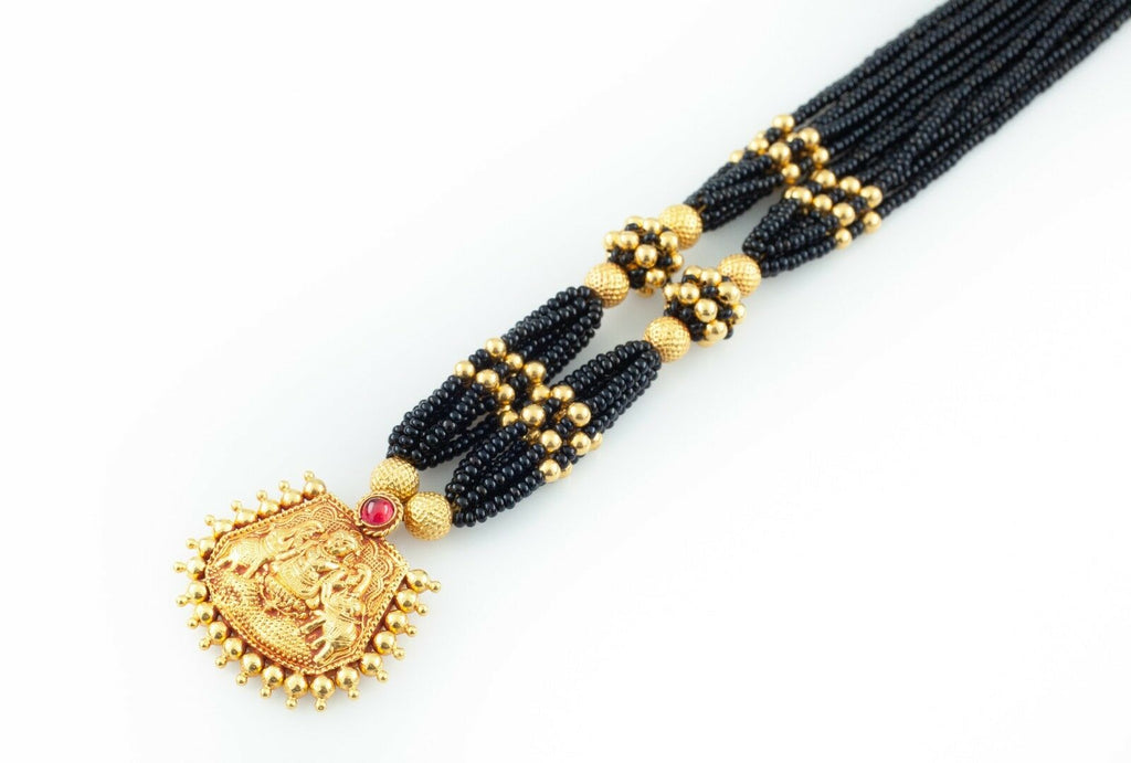 22k KDM Yellow Gold Pendant w/ Gold and Black Bead Strands Necklace 20 inches