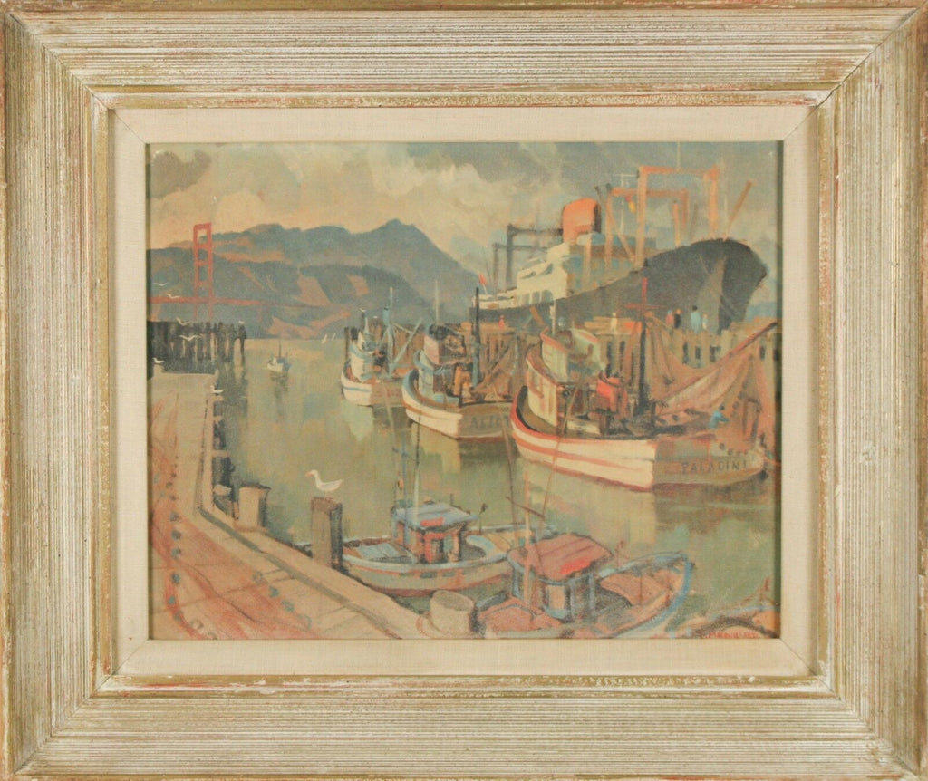 "Fisherman's Wharf" by Louis Macouillard Framed Print 16"x11 1/2"