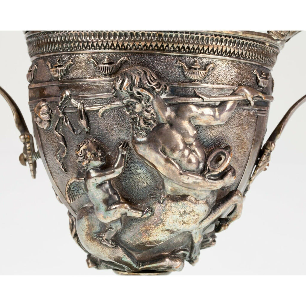 Elkington & Co. Silverplate Urn Trophy Cup with Neoclassical Figures Repousse