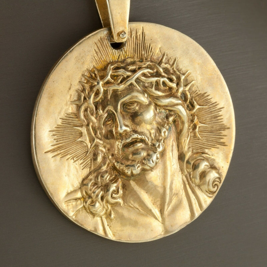High Relief Portrait Pendant of Jesus Christ in Bronze Signed Barrientos