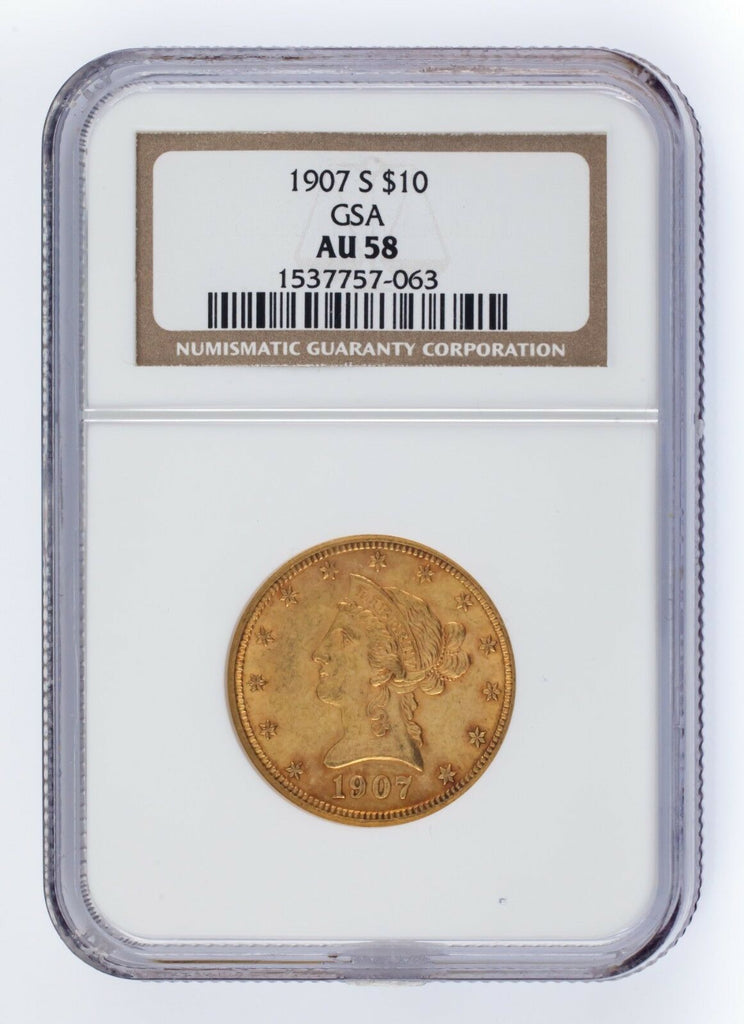 1907-S G$10 Gold Liberty Head Graded by NGC as AU-58! Released by GSA!