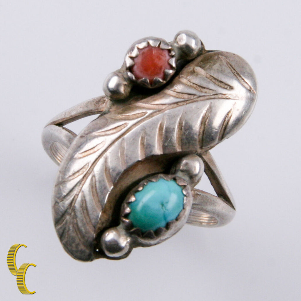 Signed Tom Moore Navajo Sterling Silver Ring 925 Turquoise Coral Size 5.5