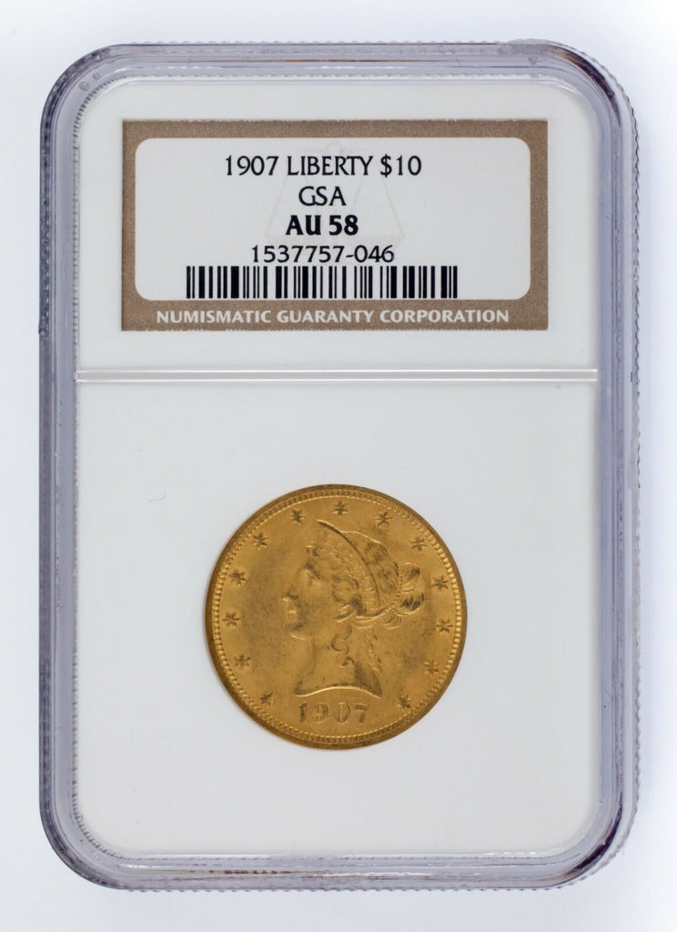 1907 G$10 Gold Liberty Head Graded by NGC as AU-58! Released by GSA!