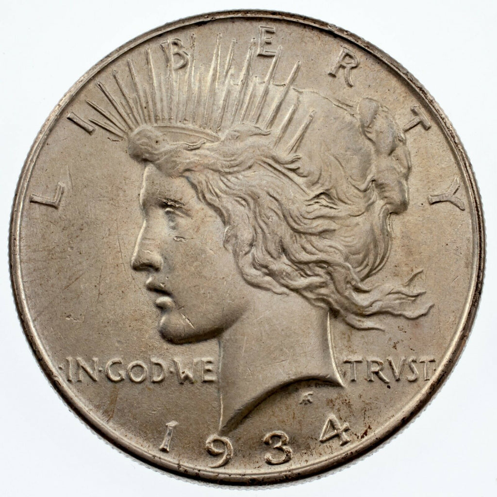 1934 $1 Silver Peace Dollar in BU Condition, Excellent Eye Appeal, Full Luster