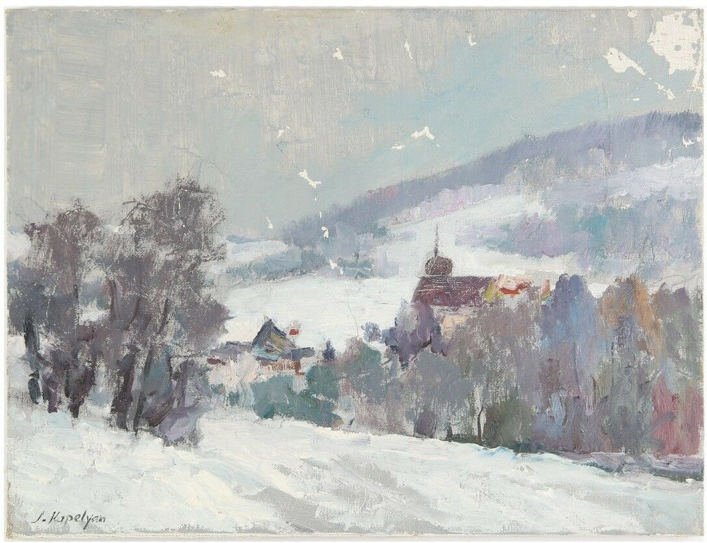 Untitled (Winter Scene) by Joseph Kapelyan Oil on Canvas 12.5" x 16.5" Signed