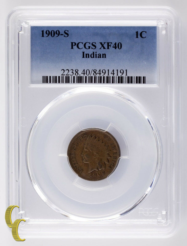 1909-S Indian Cent 1C Graded by PCGS as XF-40! Great Key Date Indian Cent!