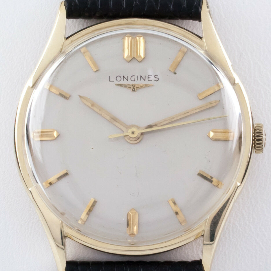 Longines 14k Yellow Gold Men's Hand-Winding Watch w/ Black Leather Band