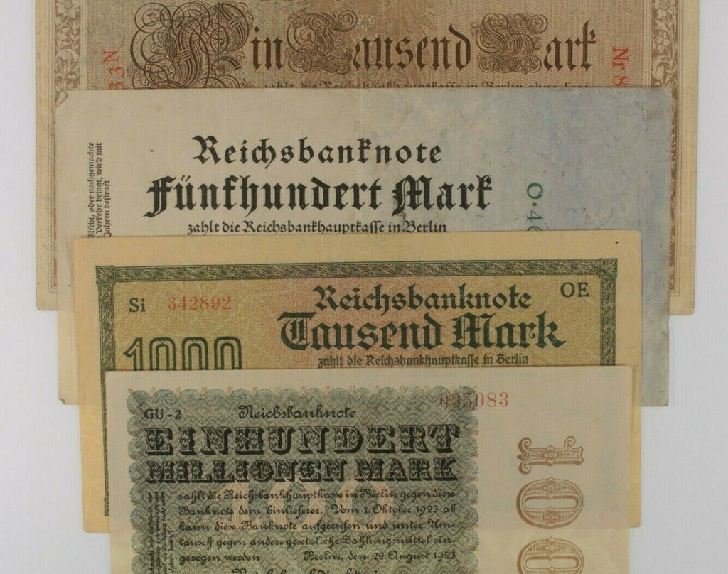 1910-1923 Germany 4-Notes Set // Empire 1000 // Republic 500 1000 & 100 Million