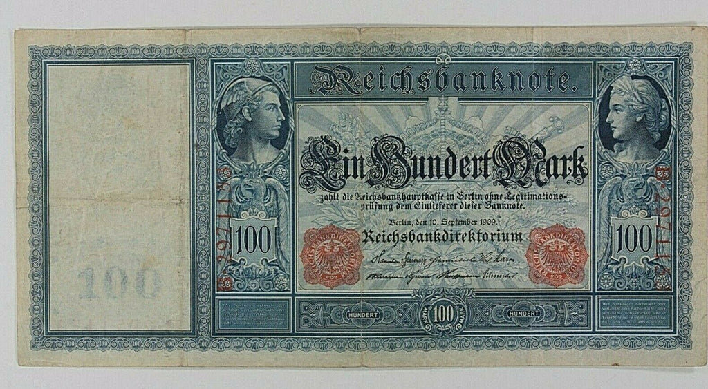1909 Germany 100 Mark Note // German Empire Reichsbanknote w Germania on reverse