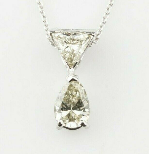 Gorgeous, Unique 1.07 Ct Pear and Trillion Diamond Pendant in 14k White Gold
