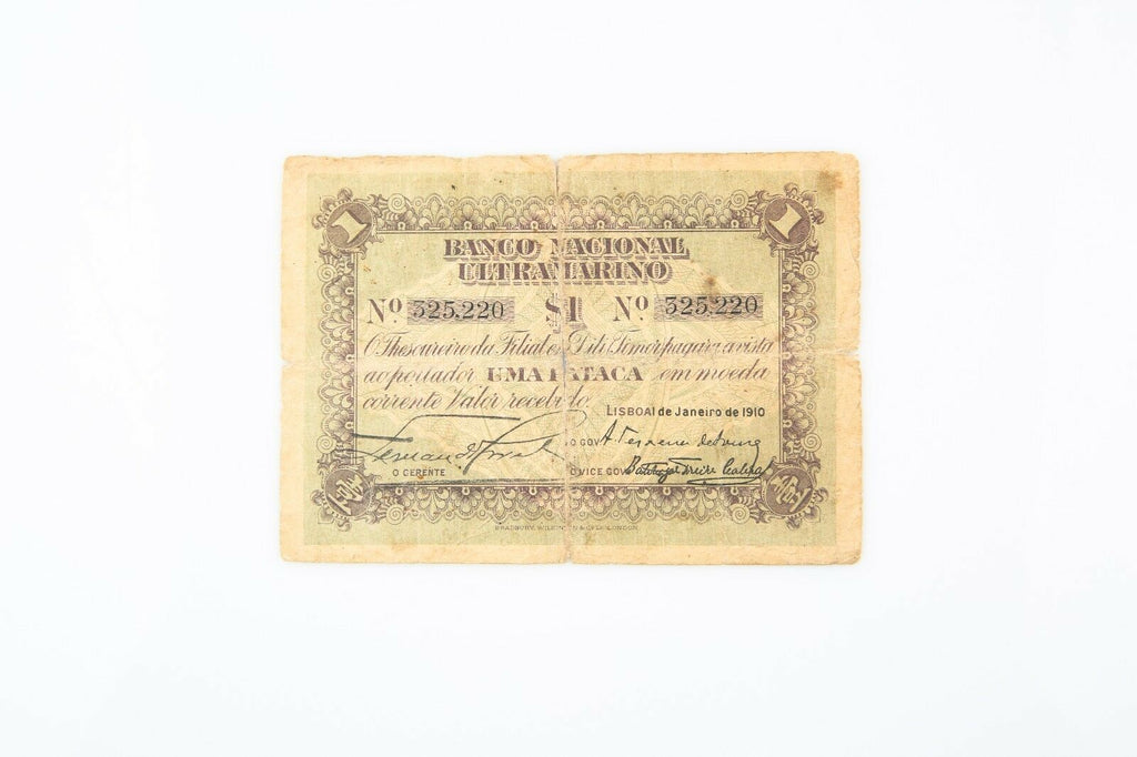 1910 Timor 1 Pataca Note Banco Nacional Ultramarino Portuguese VG P#1