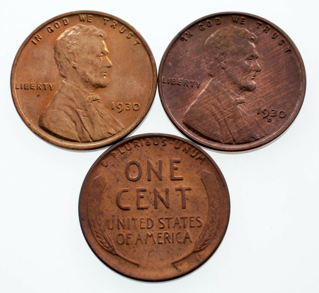Lot of 3 Lincoln Cents (1930-P + D + S) in Choice BU Condition, Nice Year Set!