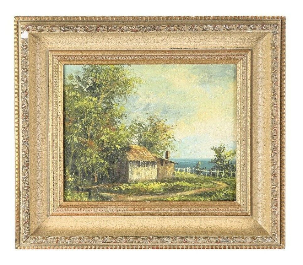 "Untitled" (Cottage by the Sea) Oil on Canvas by Ting, Framed 15x13"
