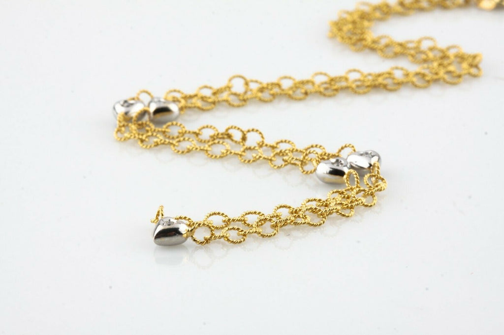 Beautiful 14k Yellow Gold Chain Necklace with Diamond-Accented Heart Beads
