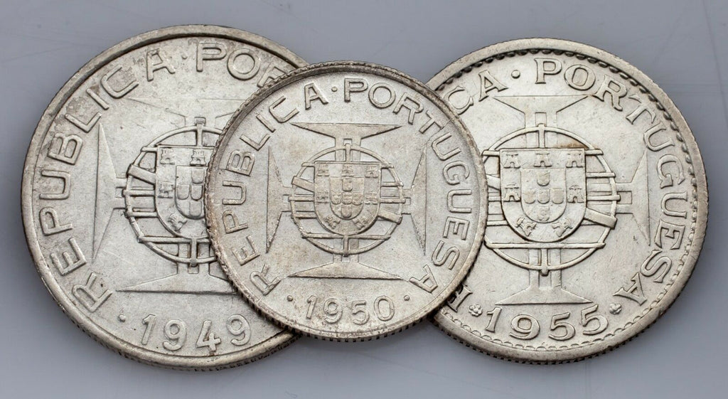 1949-1955 Mozambique 2-1/2, 5 & 10 Escudos Lot of (3) Coins