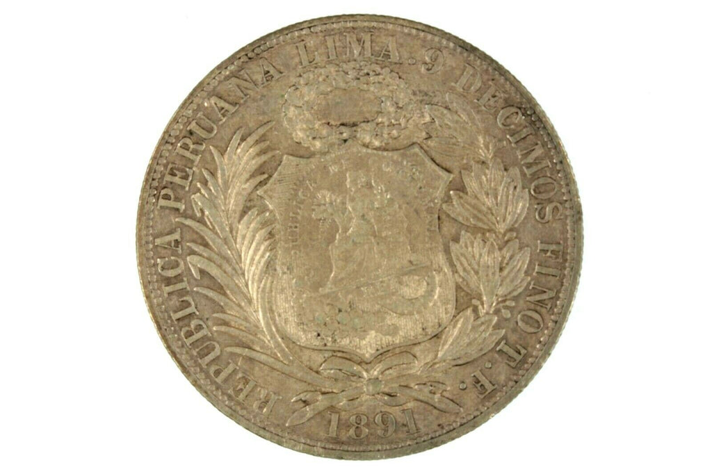 1894 Guatemala Peso 1/2 Real Counterstamped Peru Sol In AU Condition KM 224