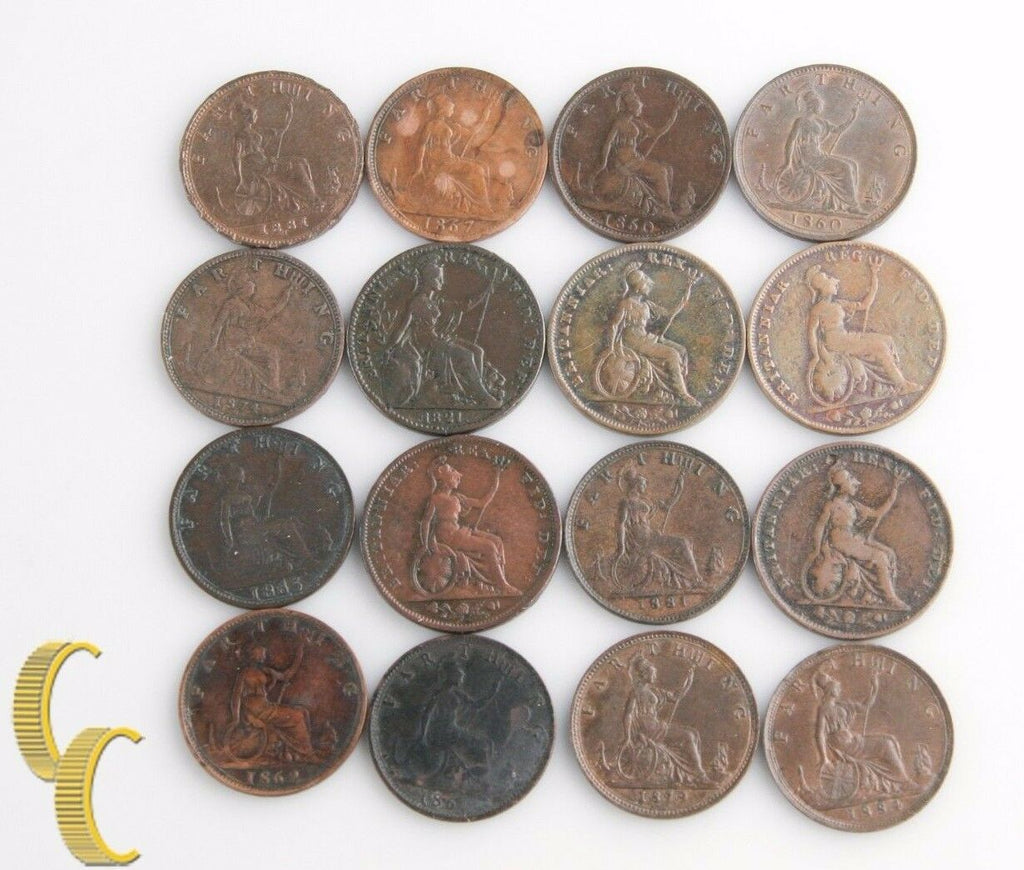 1821-1884 Great Britain Farthing Lot (16 coins) George IV William IV Victoria