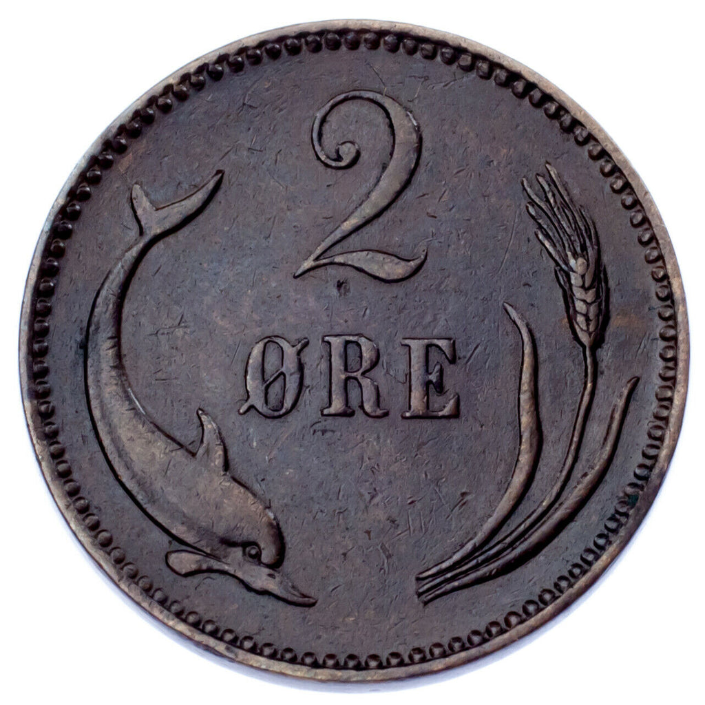1891 Denmark 2 Ore Coin In AU, KM# 793.1