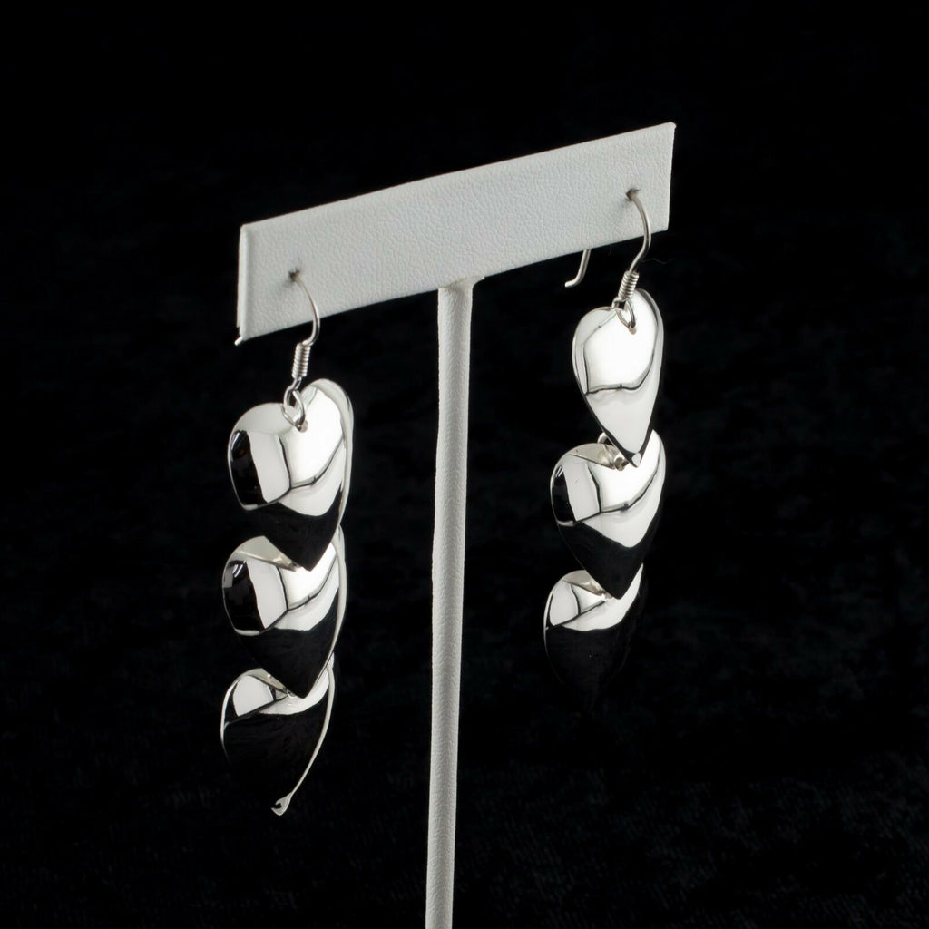 Sterling Silver .925 Three Heart Drop Earrings Great Gift for Her!
