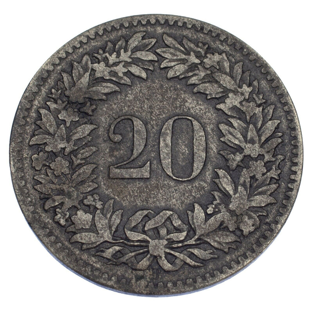 1851-BB Switzerland 20 Rappen Billon KM #7 VF Condition