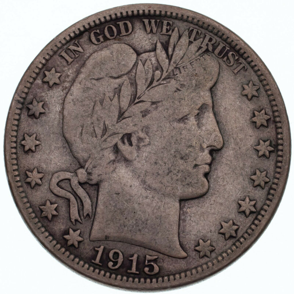 1915-D 50C Barber Half Dollar in Fine Condition, Natural Color, Full LIBERTY