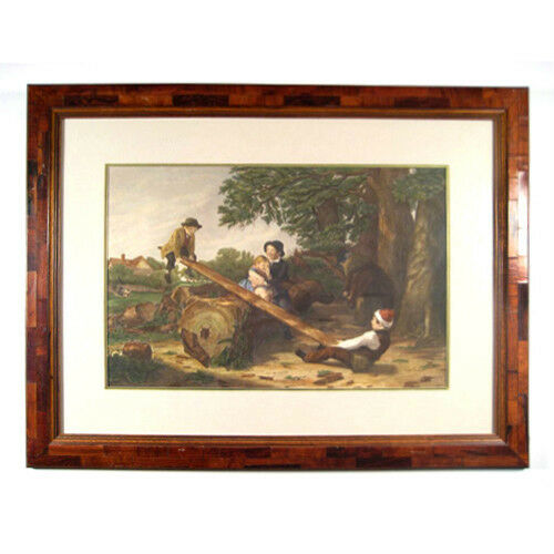 "The See Saw" by William Mulready Handcolored Engraving Framed 26"x34"