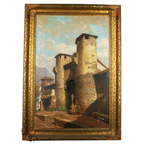 Untitled (Building w/ Two Towers) by Amalio Fernandez Signed 1924 Oil Painting