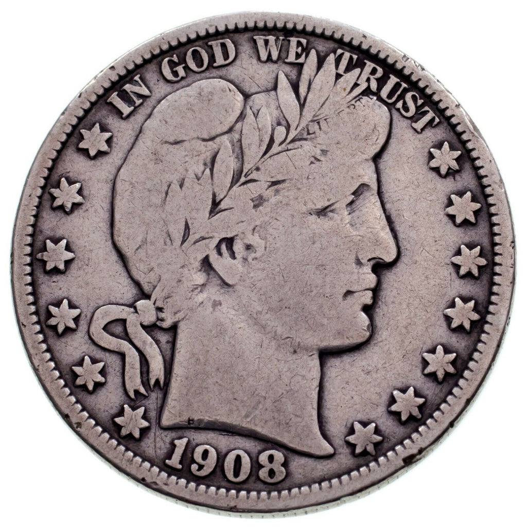 1908-O Barber 50C Half Dollar in Fine Condition, Light Gray Color