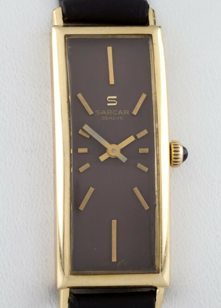 Sarcar 18k Yellow Gold Hand-Winding Women's Dress Watch w/ Leather Band