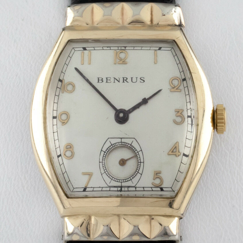 Benrus Gold-Filled Hand-Winding Tonneau Watch w/ Leather Band Mov #900