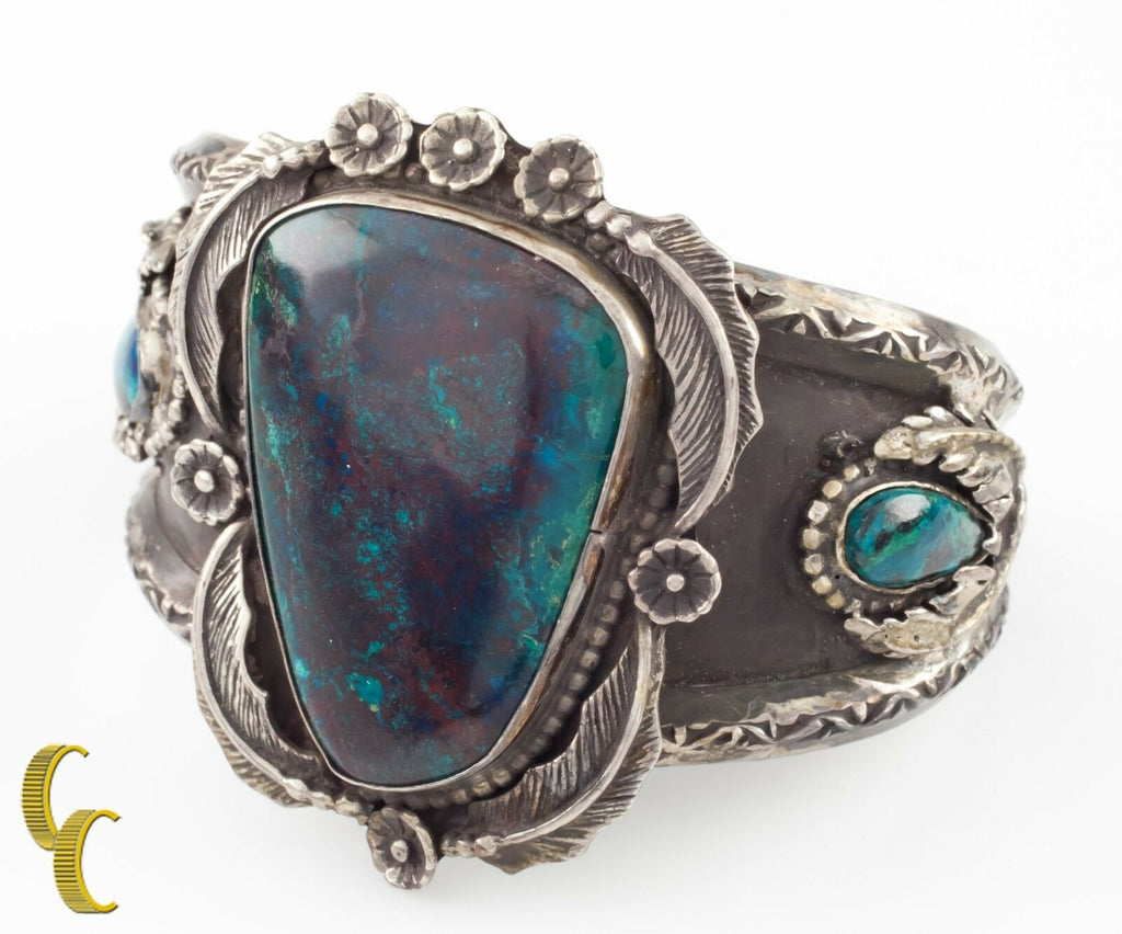 Antiqued Sterling Silver & Deep Blue Turquoise Cuff Bracelet