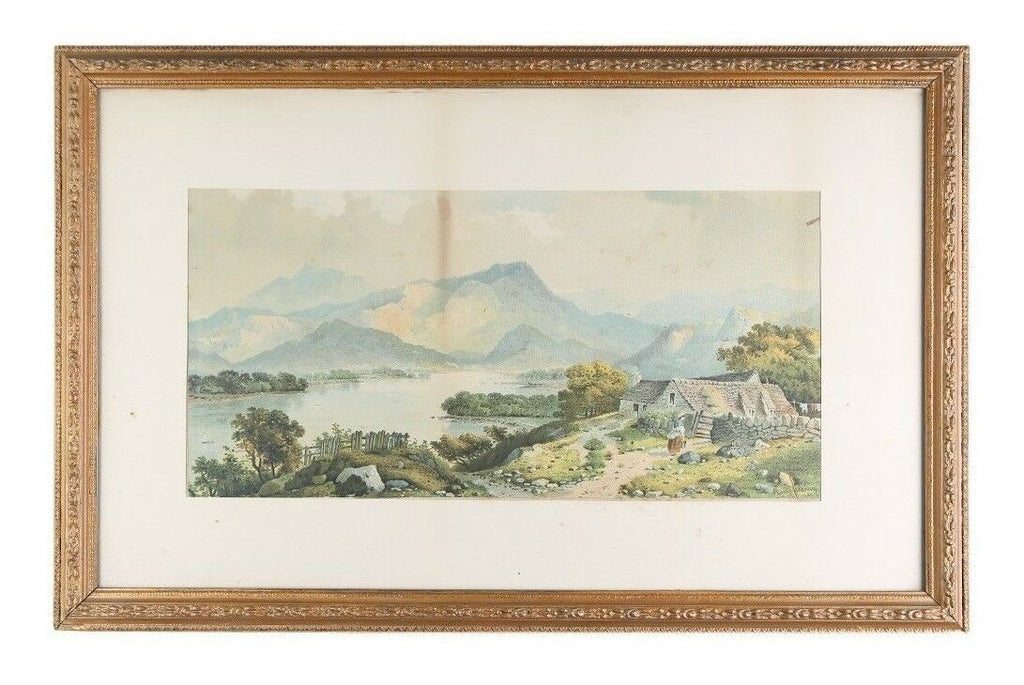 "Untitled" (Lakeside Cottage) Lithograph by Edwin A Penley, Framed 28x18"