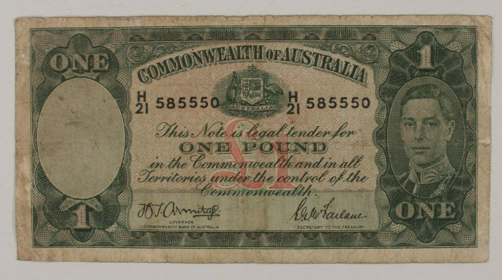 1942 Australia 1 Pound Note // Fine Condition // Pick#26b Armitage & McFarlane