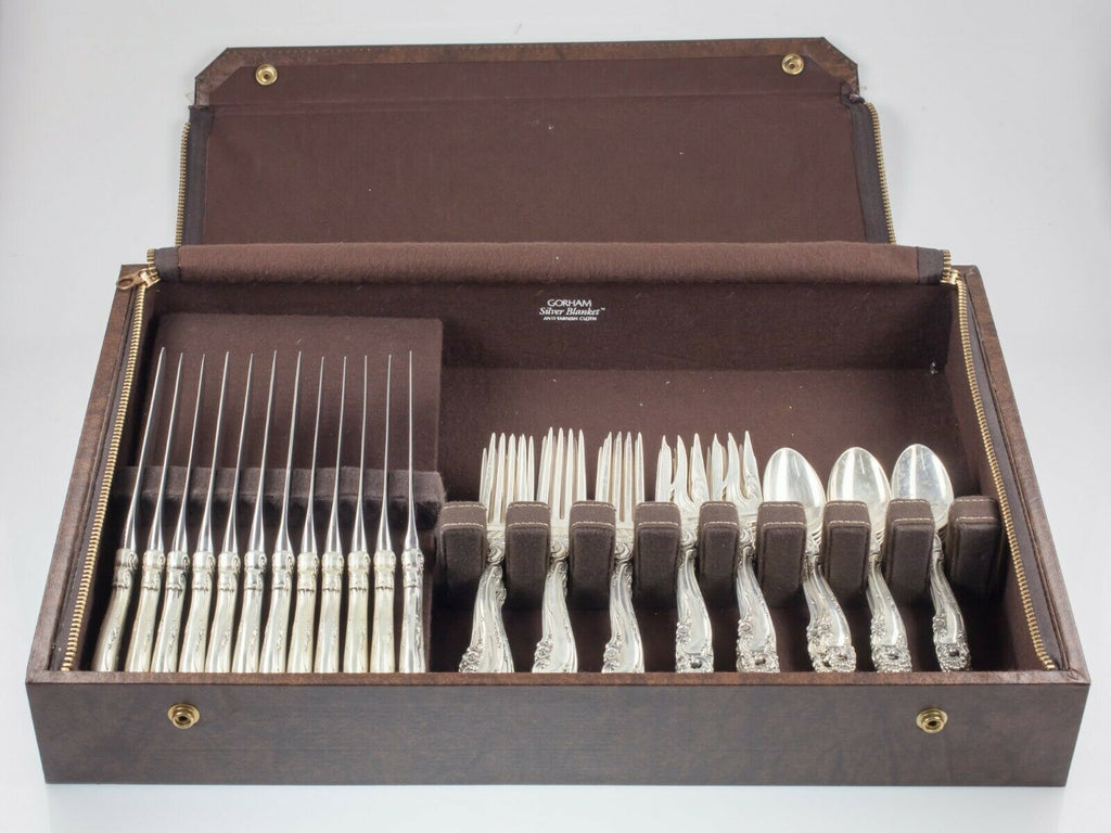 Gorham Sterling Silver Flatware Set in Decor Pattern 48 Pieces