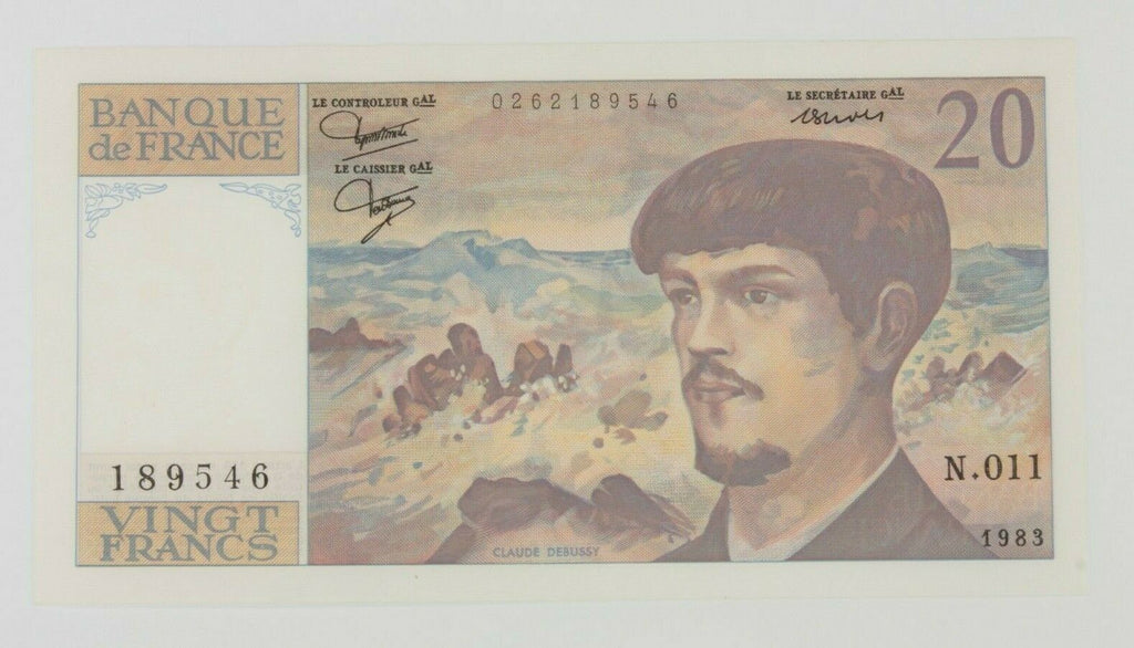 1983 France 20 Francs "Claude Debussy" Note // XF-AU Condition // Pick#151a.4