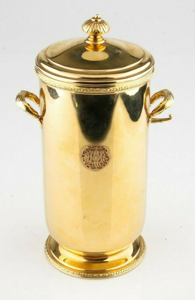 Cartier Solid 14k Yellow Gold and Glass Very Rare Vintage Lidded Ice Bucket