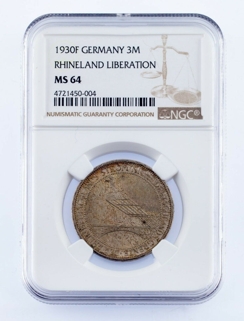 1930-F Germany 3 Mark Silver Coin Rhineland Liberation Graded by NGC as MS-64