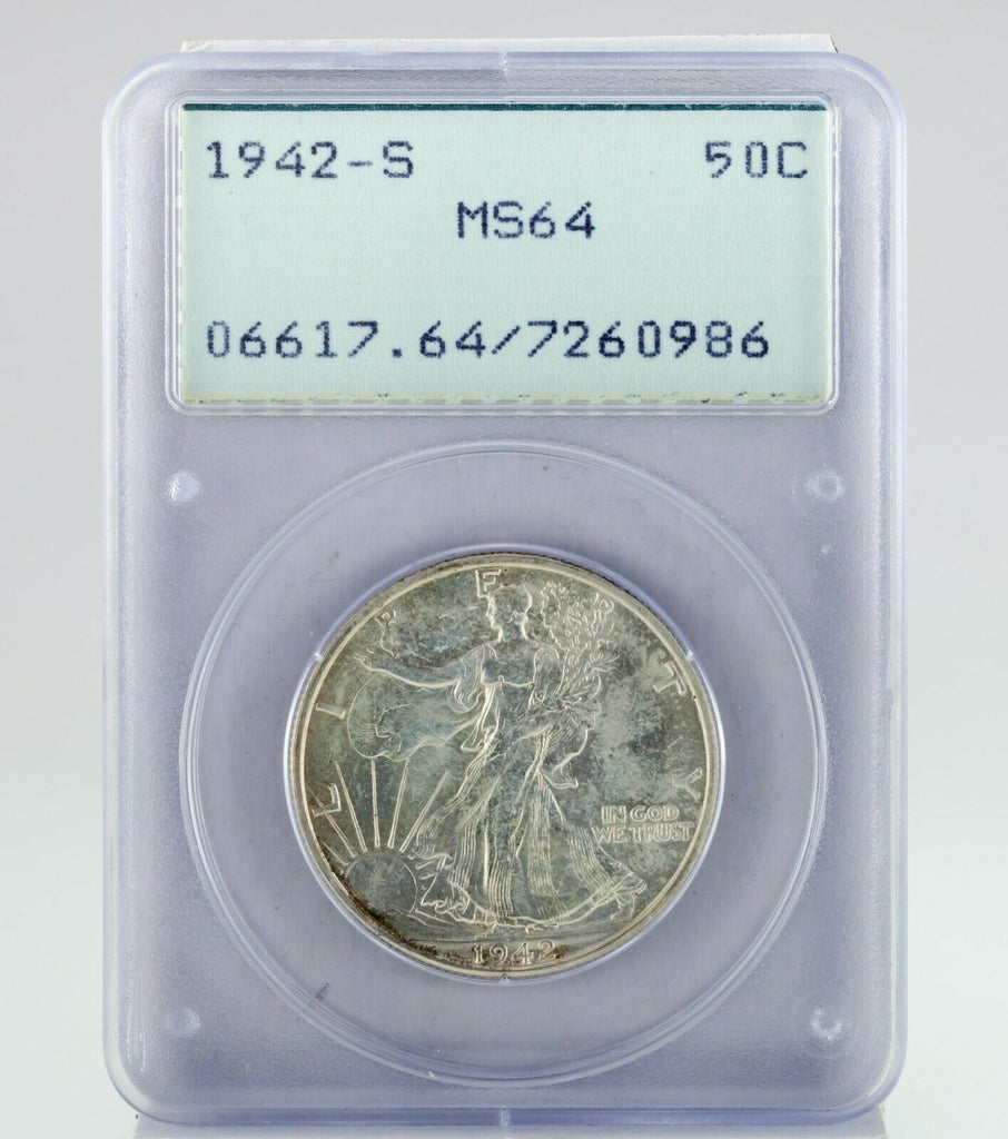 1942-S 50C Walking Liberty Half Dollar Graded by PCGS as MS-64! Old Rattler!