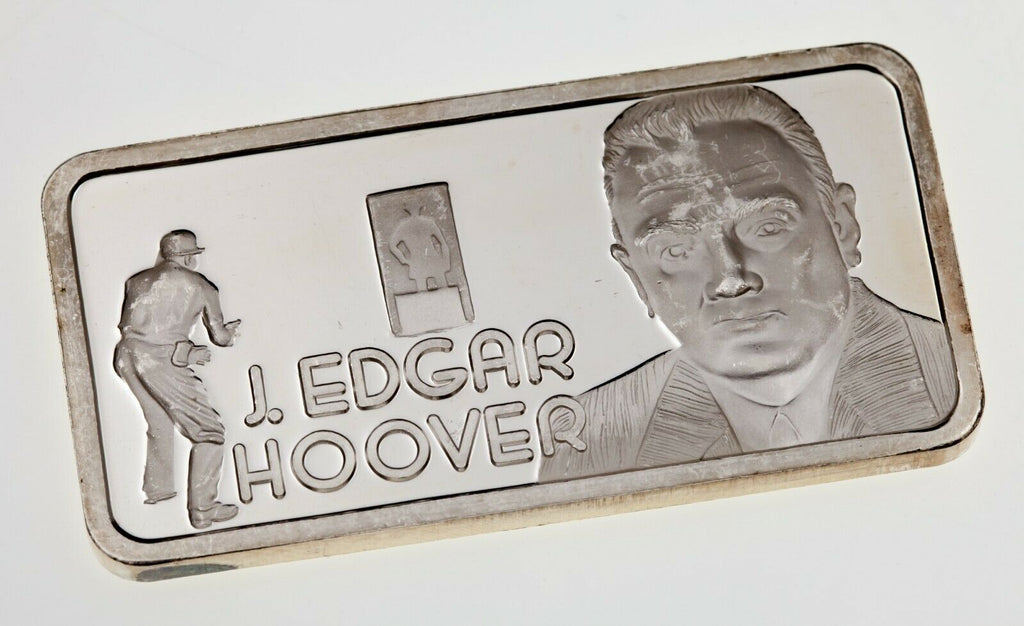 1975 The Hamilton Mint Art Bar 1 oz. Silver Bar of J. EDGAR HOOVER